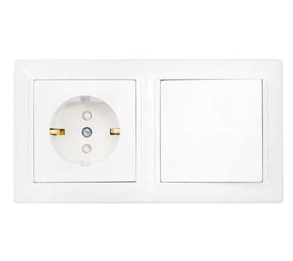 Блок В-РЦ-713 (1-кл.выкл.+роз. с заземл. со шторками) белый Без НДС п.п.1,16 п.1ст.118 НК