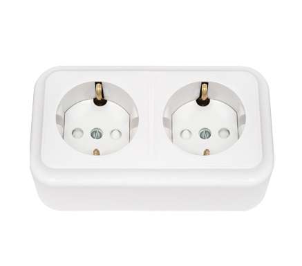 Розетка 2-м ОП РА16-274 с заземл. со шторками белый Без НДС п.п.1,16 п.1ст.118 НК