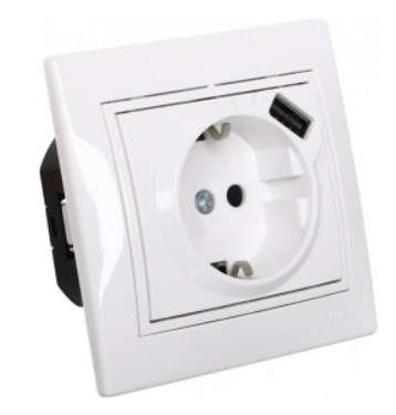 701-0202-181 Розетка 1-м Mira 16А с заземл. + USB разъем бел. Lezard