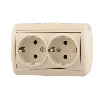 710-0300-127 Розетка 2-м ОП Nata с заземл. крем. Lezard