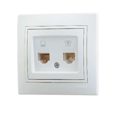 701-0202-143 Розетка 2-м Mira комп+телеф RJ11/RJ45 бел. Lezard
