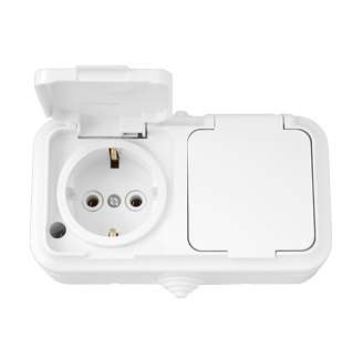Розетка 2-м ОП РА16-303 с заземл. белый IP54 Без НДС п.п.1,16 п.1ст.118 НК
