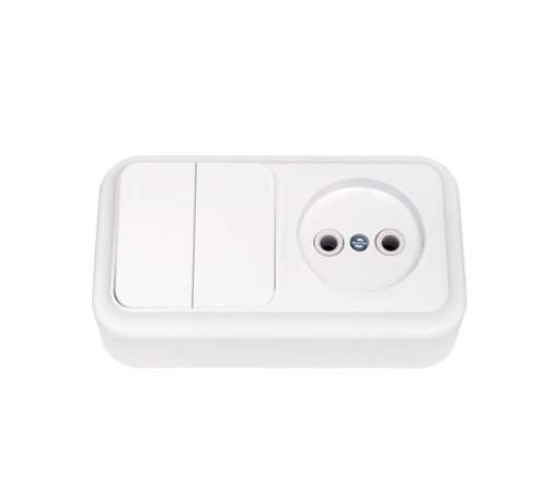 Блок ОП 2В-РЦ-523 (2-кл.выкл.+роз. без заземл.) белый Без НДС п.п.1,16 п.1ст.118 НК