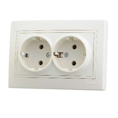 701-0303-127 Розетка 2-м Mira с заземл. керам.крем.Lezard