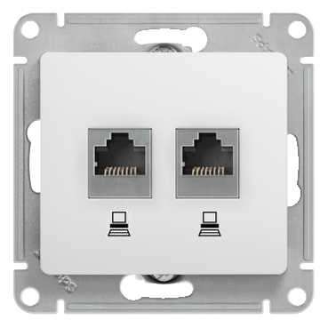 Механизм розетки комп. 2-м Glossa RJ45+RJ45 кат.5е бел. SchE GSL000185KK