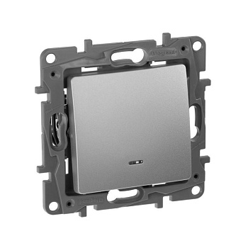 Механизм переключателя 1-кл. Etika с подсвет.авт. алюм. Leg. 672415