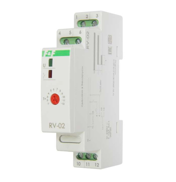 Реле времени RV-02 (задержка выкл. (1..120сек) 230В 16А 1перекл. IP20 монтаж на DIN-рейке) F&F EA02.001.008
