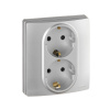 Розетка 2-м Etika с заземл. защ.шторки в сборе алюм. Leg.672433