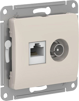 Розетка компьютерная + телевизионная 2-м Glossa RJ45 кат.5E + TV механизм молочный SE GSL000989