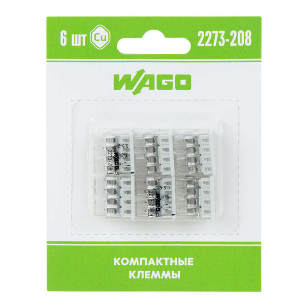 Клемма 8-х проводн. для распред. короб. (без п) 2273-208 (уп.6шт) WAGO 07-5135-06