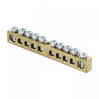 Шина PEN "ноль-земля" 6х9 10 отвер. латунь крепеж по центру PROxima EKF sn0-63-10