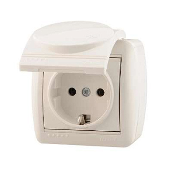 710-0200-123 Розетка 1-м ОП Nata с защ. крышкой керам. с заземл. бел. Lezard