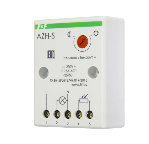 Фотореле AZH-S (выносной фотодатчик IP-65 монтаж на плоскость 230В 16А 1НО IP20) F&F EA01.001.007