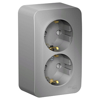 Розетка 2-м ОП Blanca 16А IP20 250В с заземл. защ. шторки с изолир. пластиной алюмин. SE BLNRA011213