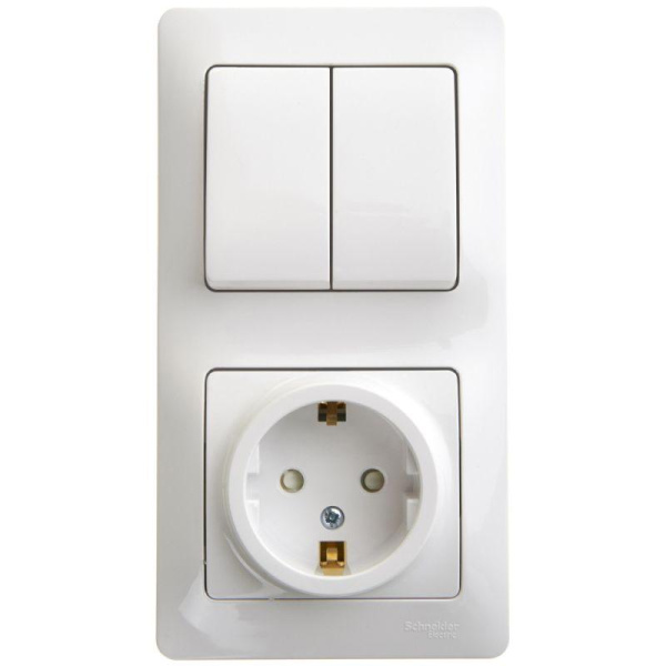 Блок комбинированный GLOSSA розетка защ. шторки с заземл.+ выкл. 2кл. бел. SchE GSL000174