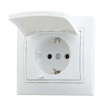 701-0202-123 Розетка 1-м Mira с заземл. с крышк.керам.бел.Lezard