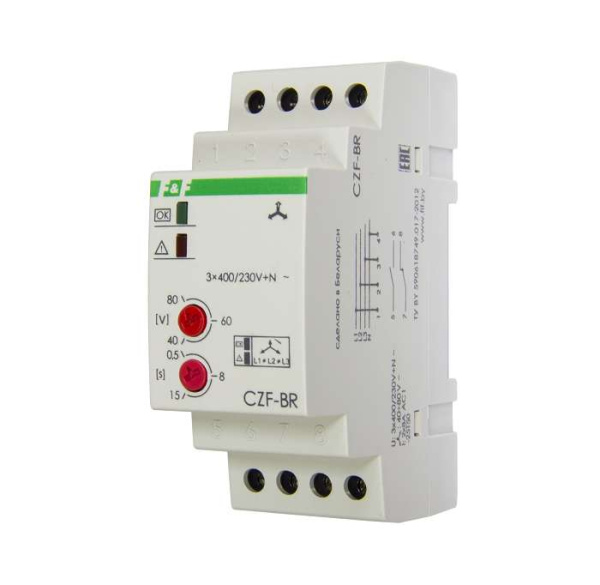 Реле контроля фаз CZF-BR (3х400/230+N 8А 1перекл. IP20 монтаж на DIN-рейке) F&F EA04.001.003