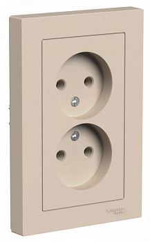 Розетка 2-м AtlasDesign 16А IP20 без заземл. в сборе песочный SE ATN001220