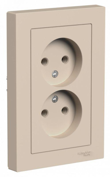 Розетка 2-м AtlasDesign 16А IP20 без заземл. в сборе песочный SE ATN001220