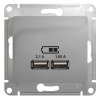 Розетка USB 2-м СП Glossa тип A+A 5В/2.1А 2х5В/1.05А механизм алюминий SE GSL000333