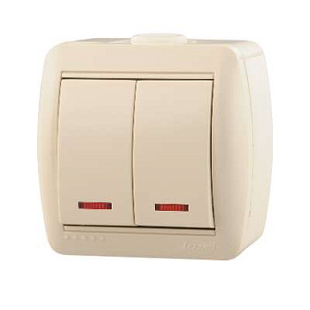 710-0300-112 Выключатель 2-кл. ОП Nata с подсв.крем. Lezard