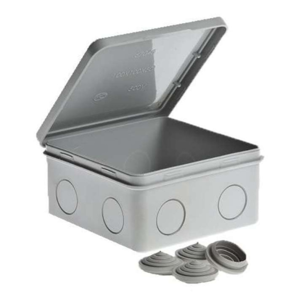 Коробка распр.О/П 100х100x50мм откид. крышка IP54 Рувинил 67044