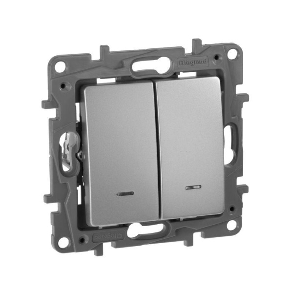 Механизм выключателя 2-кл. Etika с подсвет.алюм. Leg 672404