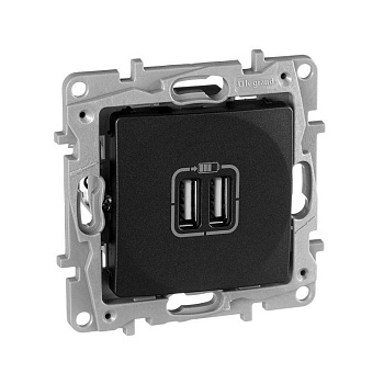 Механизм розетки USB 2-м Etika 240В/5В 2400мА антрацит Leg 672694