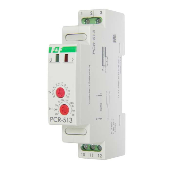 Реле времени PCR-513 (задержка вкл. 230В 8А 1перекл. IP20 монтаж на DIN-рейке) F&F EA02.001.003