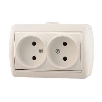 710-0200-128 Розетка 2-м ОП Nata без заземл. керам.бел.Lezard