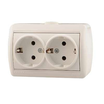 710-0200-127 Розетка 2-м ОП Nata с заземл. керам.бел.Lezard