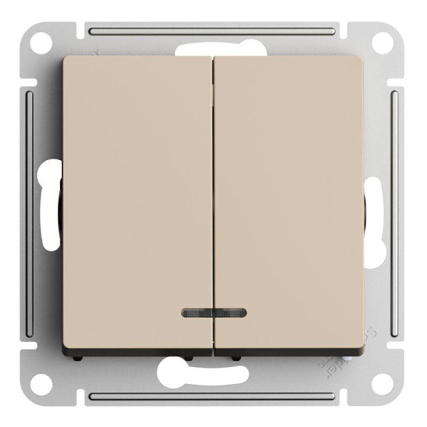 Выключатель 2-кл. СП AtlasDesign 10А IP20 (сх. 5а) 10AX с подсветкой механизм песочный SE ATN001253