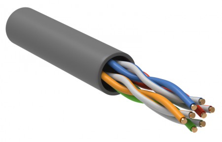 Кабель связи витая пара U/UTP (24AWG) кат.5е 4х2х0.51 ож PVC (305м) сер. (м)