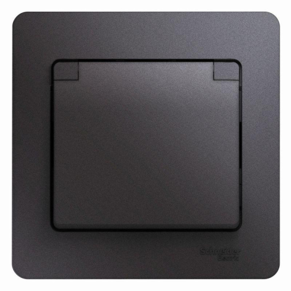 Розетка 1-м Glossa с заземл. защ. шторки с крыш. в сборе графит SE GSL001346