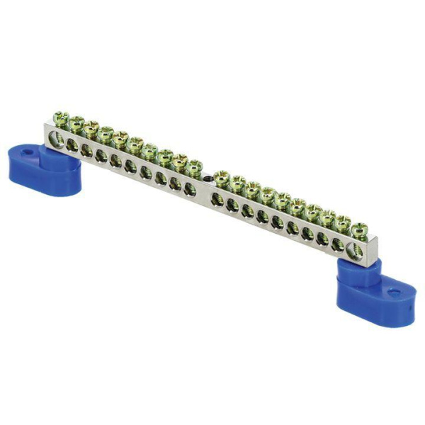 Шина нулевая N 6х9 20 отвер. никель 2 син. угловых изолятора PROxima EKF sn1-63-20-2