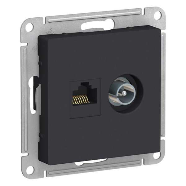 Розетка компьютерная + телевизионная 2-м AtlasDesign RJ45 кат.5E + TV механизм карбон SE ATN001089