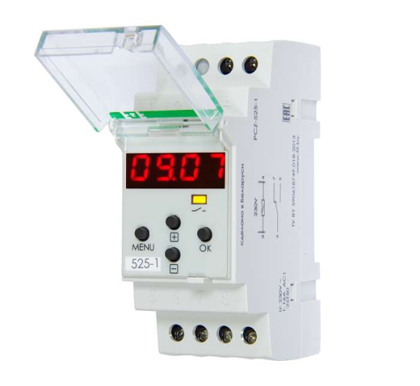 Реле времени PCZ-525-1 (1 канал астрономическое коррекция вр. вкл./выкл. ночной перерыв установка независимых программ работы по дням недели 230В 16А 1P IP20 монтаж на DIN-рейке) F&F EA02.002.011
