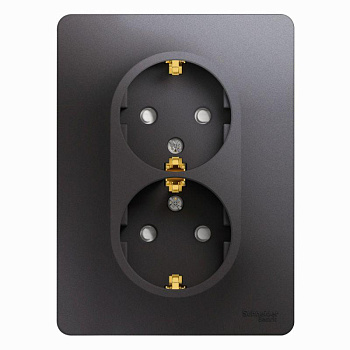 Розетка 2-м СП Glossa 16А IP20 с заземл. защ. шторки в сборе графит SE GSL001326