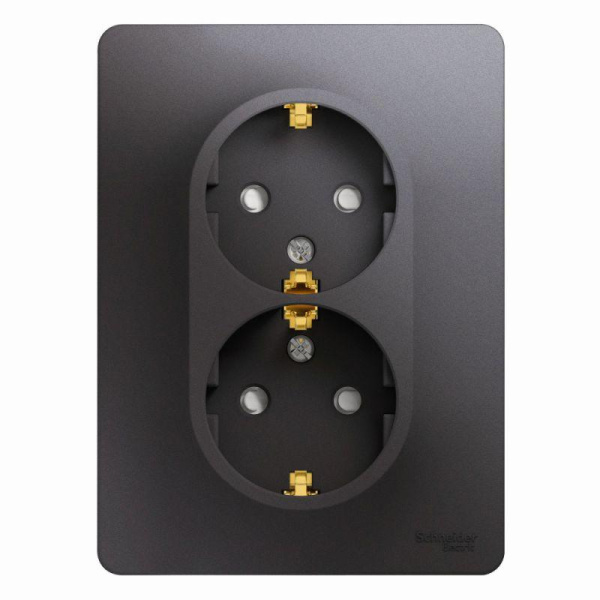 Розетка 2-м СП Glossa 16А IP20 с заземл. защ. шторки в сборе графит SE GSL001326