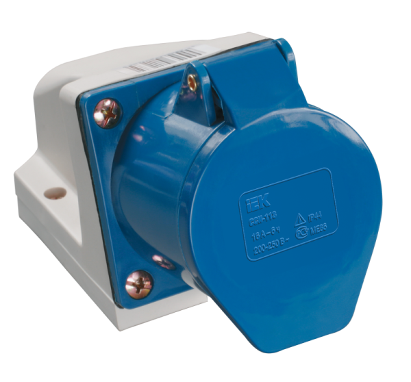 Розетка стационарная ОП 2P+PЕ 16А 220ВССИ-113 IP44 IEK PSR11-016-3