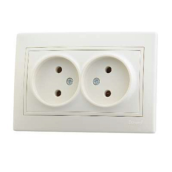 701-0303-128 Розетка 2-м Mira без заземл. керам.крем Lezard