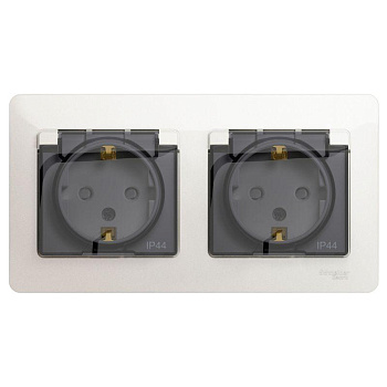 Розетка 2-м СП 2мод. Glossa 16А IP44 с заземл. защ. шторки в сборе перламутр SE GSL000647