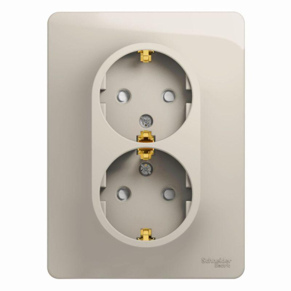 Розетка 2-м СП Glossa 16А IP20 с заземл. защ. шторки в сборе молочный SE GSL000926