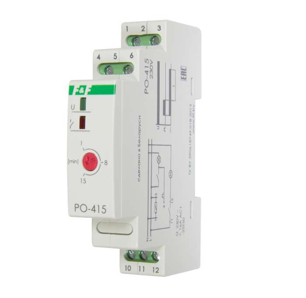 Реле времени PO-415 (задержка выкл./управ. контактом 230В 16А 1перекл. IP20 монтаж на DIN-рейке) F&F EA02.001.018