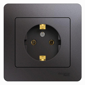 Розетка 1-м СП Glossa 16А IP20 с заземл. в сборе графит SE GSL001342