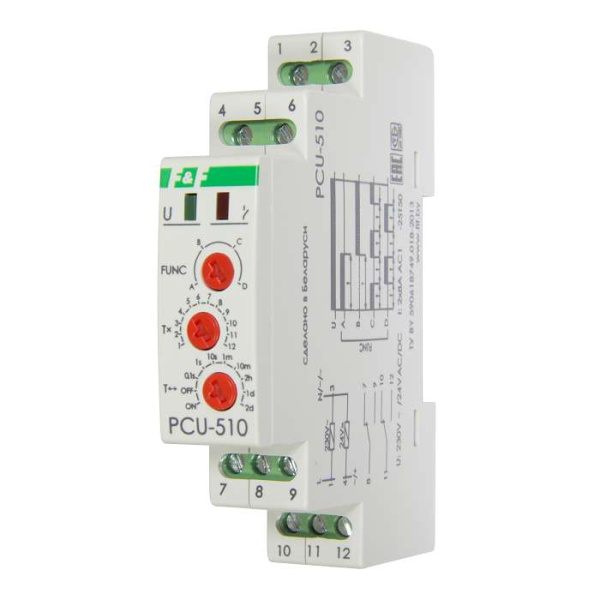 Реле времени PCU-510 (многофункц. 230В 2х8А 2перекл. IP20 монтаж на DIN-рейке) F&F EA02.001.009