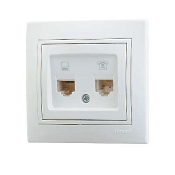 701-0202-143 Розетка 2-м Mira комп+телеф RJ11/RJ45 бел. Lezard