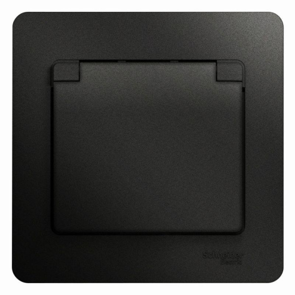 Розетка 1-м Glossa с заземл. защ. шторки с крыш. в сборе антрацит SE GSL000746