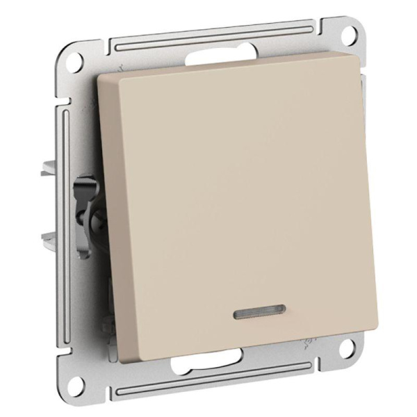 Переключатель проходной 1-кл. СП AtlasDesign 10А IP20 (сх. 6а) 10AX с подсветкой механизм песочный SE ATN001263