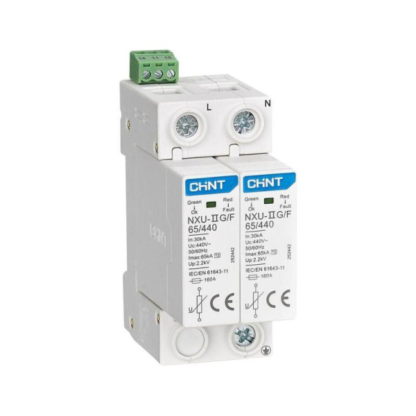 Ограничитель импульсных перенапряжений NXU-IIG/F 2P In=25кА Uc=440В Im=65кА CHINT 252442
